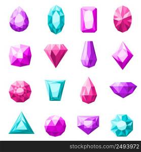 Jewels icons set in different colors and shape flat isolated vector illustration . Jewels Icons Set