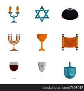 Jewish icon set. Flat set of 9 jewish vector icons for web design. Jewish icon set, flat style