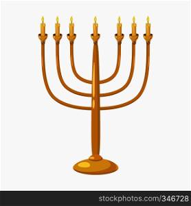 Jewish Menorah with candles icon in cartoon style isolated on white background. Menorah icon, cartoon style