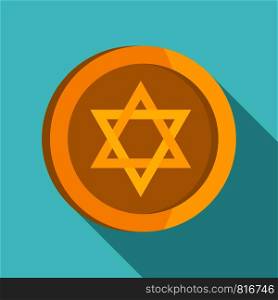 Jewish star coin icon. Flat illustration of jewish star coin vector icon for web design. Jewish star coin icon, flat style