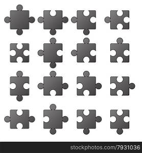 Jigsaw Icons Isolated on White Background. Silhouettes of Puzzle Pieces.. Jigsaw Icons