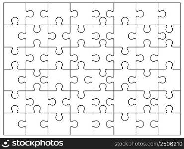 Jigsaw pieces grid. Square puzzle tiles empty template. Outline geometric shape for game. Backdrop for paper play, tidy blank scheme vector background. Illustration of jigsaw puzzle background. Jigsaw pieces grid. Square puzzle tiles empty template. Outline geometric shape for game. Backdrop for paper play, tidy blank scheme vector background