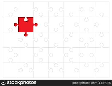 Jigsaw puzzle background concept with red missing piece