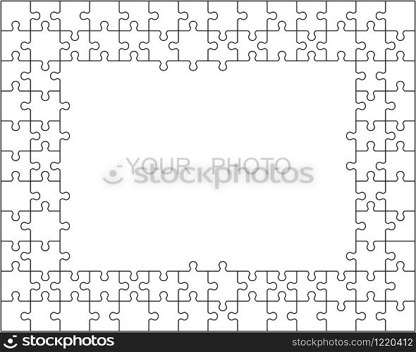 Jigsaw puzzle frame or border made of various white classic style pieces fitting each other