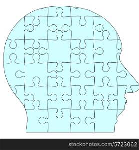 Jigsaw puzzle human head, blue background. Vector illustration.