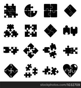 Jigsaw puzzle icons set. Simple set of jigsaw puzzle vector icons for web design on white background. Jigsaw puzzle icons set, simple style