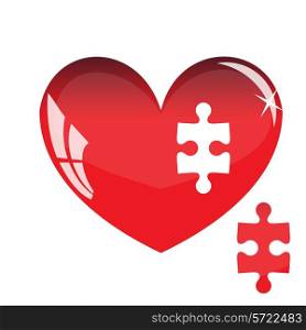 Jigsaw puzzle in the shape of a red heart. Vector illustration.