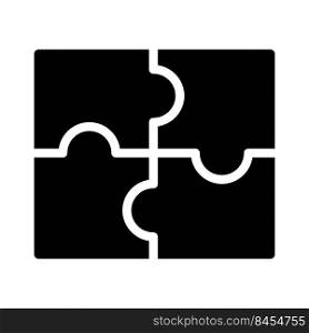 Jigsaw puzzle pieces black glyph icon. Business cooperation process. Effective teamwork in company. Boardgame. Silhouette symbol on white space. Solid pictogram. Vector isolated illustration. Jigsaw puzzle pieces black glyph icon