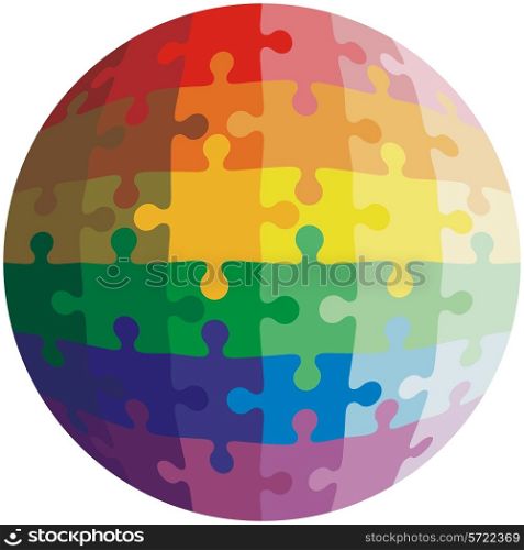 Jigsaw puzzle shape of a ball, colors rainbow. Vector illustration.