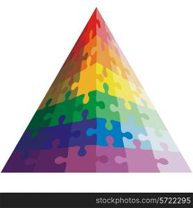 Jigsaw puzzle shape of a triangle, colors rainbow. Vector illustration.