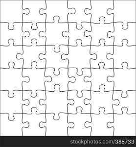 Jigsaws puzzles. Square puzzle 6x6 grid, jigsaw game and join 36 picture pieces. Classic puzzles game element or mosaic part connection vector illustration. Jigsaws puzzles. Square puzzle 6x6 grid, jigsaw game and join 36 picture pieces vector illustration