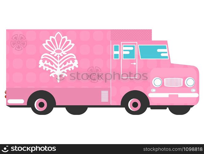 Jingle truck. A simplified colorful truck. Side view. Flat vector.