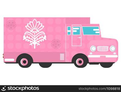 Jingle truck. A simplified colorful truck. Side view. Flat vector.