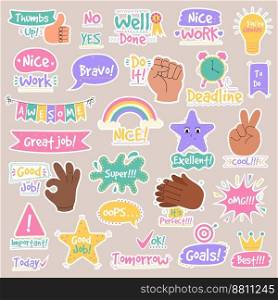 Job and great job groovy stickers pack. Set of reward stickers for teachers and kids. Hand drawn vector illustration. Job and great job groovy stickers pack. Set of reward stickers for teachers and kids. Hand drawn vector illustration.
