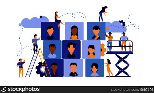 Job career business success agency audience vector illustration. Customer looking office company choice. Banner work man and woman recruitment search candidate. Hire vacancy resume talent CV network