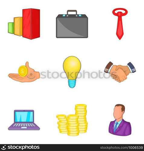 Job case icons set. Cartoon set of 9 job case vector icons for web isolated on white background. Job case icons set, cartoon style