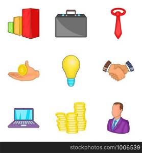 Job case icons set. Cartoon set of 9 job case vector icons for web isolated on white background. Job case icons set, cartoon style