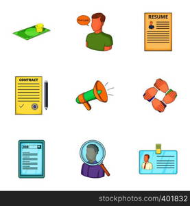 Job contract icons set. Cartoon illustration of 9 job contract vector icons for web. Job contract icons set, cartoon style