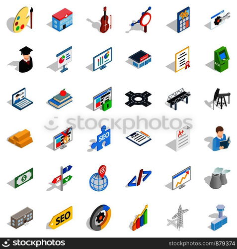 Job contract icons set. Isometric style of 36 job contract vector icons for web isolated on white background. Job contract icons set, isometric style