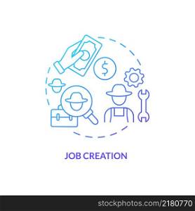 Job creation blue gradient concept icon. Rural electrification economic benefits abstract idea thin line illustration. Isolated outline drawing. Roboto-Medium, Myriad Pro-Bold fonts used. Job creation blue gradient concept icon