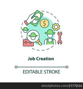 Job creation concept icon. Rural electrification economic benefits abstract idea thin line illustration. Isolated outline drawing. Editable stroke. Roboto-Medium, Myriad Pro-Bold fonts used. Job creation concept icon