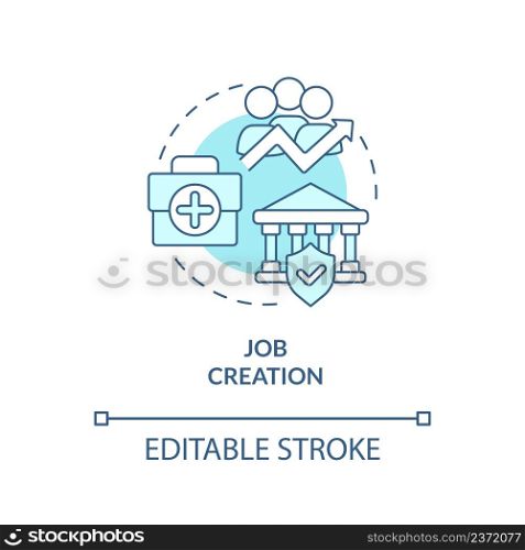 Job creation turquoise concept icon. Development plan. Heritage conservation policy abstract idea thin line illustration. Isolated outline drawing. Editable stroke. Arial, Myriad Pro-Bold fonts used. Job creation turquoise concept icon