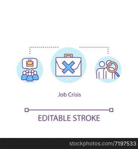 Job crisis concept icon. Massive unemployment, job cuts idea thin line illustration. Labor market emergency, unstable situation. Vector isolated outline RGB color drawing. Editable stroke