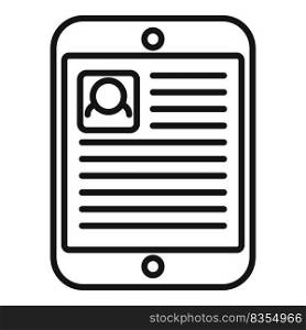 Job cv tablet icon outline vector. Online search. Find recruit. Job cv tablet icon outline vector. Online search