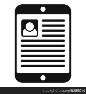 Job cv tablet icon simple vector. Online search. Find recruit. Job cv tablet icon simple vector. Online search