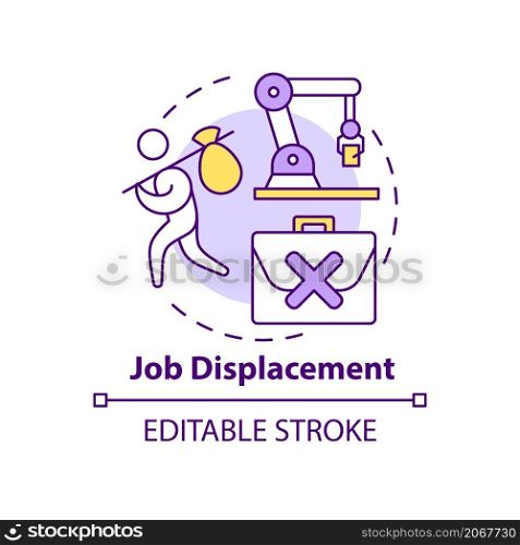 Job displacement concept icon. Negative automation impact on society abstract idea thin line illustration. Isolated outline drawing. Editable stroke. Roboto-Medium, Myriad Pro-Bold fonts used. Job displacement concept icon