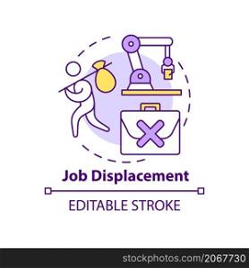 Job displacement concept icon. Negative automation impact on society abstract idea thin line illustration. Isolated outline drawing. Editable stroke. Roboto-Medium, Myriad Pro-Bold fonts used. Job displacement concept icon