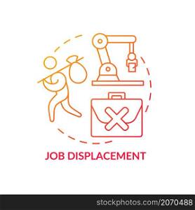 Job displacement red gradient concept icon. Automation impact on society abstract idea thin line illustration. Isolated outline drawing. Editable stroke. Roboto-Medium, Myriad Pro-Bold fonts used. Job displacement red gradient concept icon