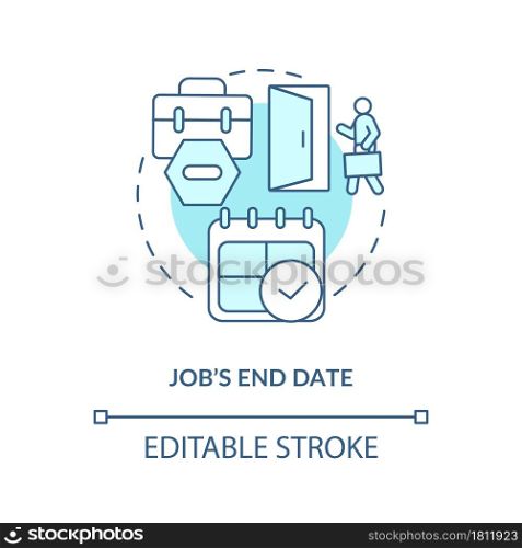 Job end date blue concept icon . Resign from job after maternity, parential leave abstract idea thin line illustration. Work dismissal. Vector isolated outline color drawing. Editable stroke. Job end date blue concept icon