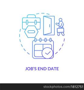 Job end date blue gradient icon. Resign from job after maternity, parential leave abstract idea thin line illustration. Work dismissal. Maternity leave benefit. Vector isolated outline color drawing.. Job end date blue gradient icon