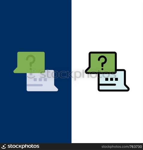 Job, Find, Laptop, Chat Icons. Flat and Line Filled Icon Set Vector Blue Background