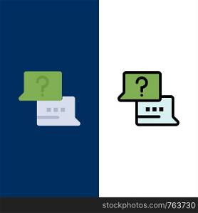 Job, Find, Laptop, Chat Icons. Flat and Line Filled Icon Set Vector Blue Background