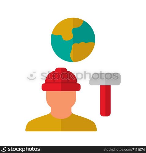 Job for immigrants flat design long shadow yellow color icon. Migrant, refugee employment. Construction worker. Finding work abroad. Hard hat worker, handyman. Vector silhouette illustration