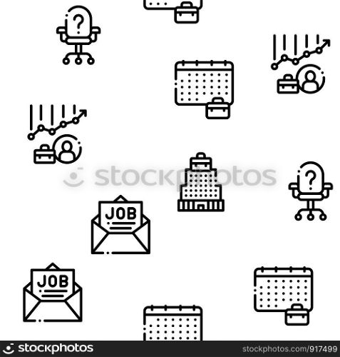 Job Hunting Seamless Pattern Vector Linear Pictograms. Black Contour Illustrations. Job Hunting Seamless Pattern Vector