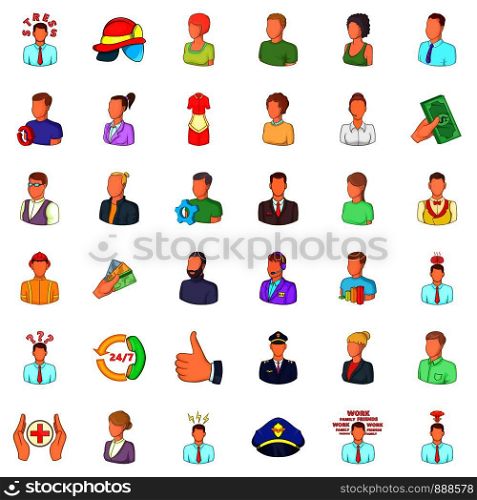 Job icons set. Cartoon style of 36 job vector icons for web isolated on white background. Job icons set, cartoon style