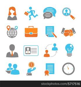 Job interview colored icons set with handshake salary employment isolated vector illustration