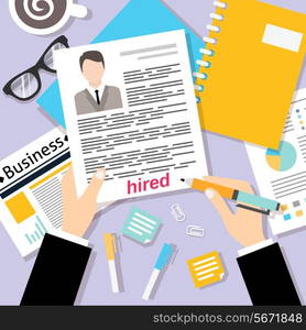 Job interview concept with business cv resume vector illustration