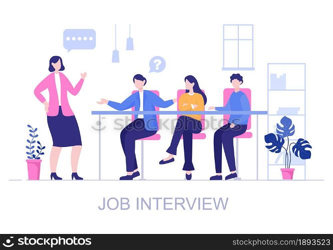 Job Interview Meeting, Candidate and HR Manager. Idea of Employment and Hiring, Business Man or Woman at Table, Vector Illustration For Conversation, Career, Human Resource Concept