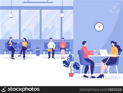 Job Interview Meeting, Candidate and HR Manager. Idea of Employment and Hiring, Business Man or Woman at Table, Vector Illustration For Conversation, Career, Human Resource Concept