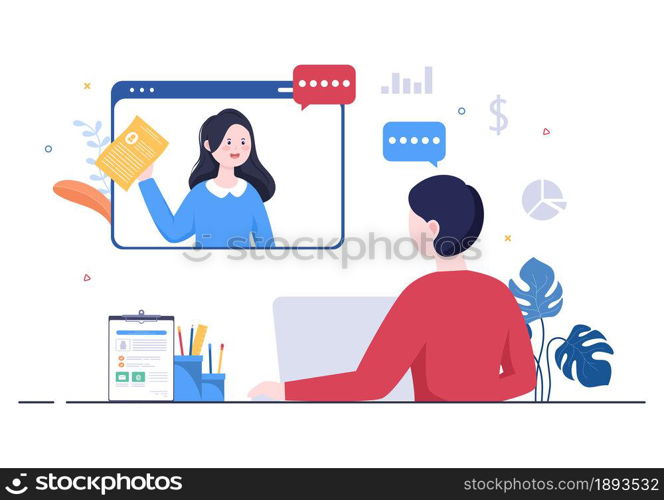 Job Interview Online Service or Platform, Candidate and HR Manager. Business Man or Woman at Table, Vector Illustration For Conversation, Career, Human Resource Concept