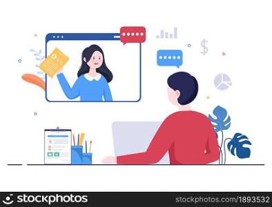 Job Interview Online Service or Platform, Candidate and HR Manager. Business Man or Woman at Table, Vector Illustration For Conversation, Career, Human Resource Concept