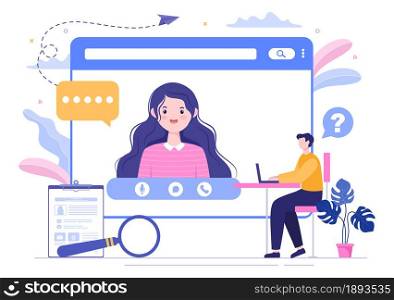 Job Interview Online Service or Platform, Candidate and HR Manager. Business Man or Woman at Table, Vector Illustration For Conversation, Career, Human Resource Concept
