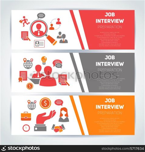 Job interview preparation flat banner horizontal set with search recruitment worker isolated vector illustration