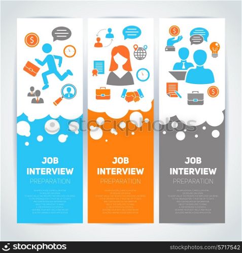 Job interview preparation flat banner vertical set with recruitment meeting cv search isolated vector illustration