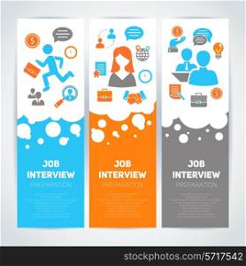 Job interview preparation flat banner vertical set with recruitment meeting cv search isolated vector illustration