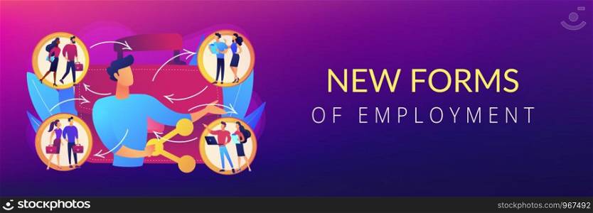 Job interview, vacancy candidates. Social networking, workflow. Employee sharing, new forms of employment, strategic employment sharing concept. Header or footer banner template with copy space.. Employee sharing concept banner header.